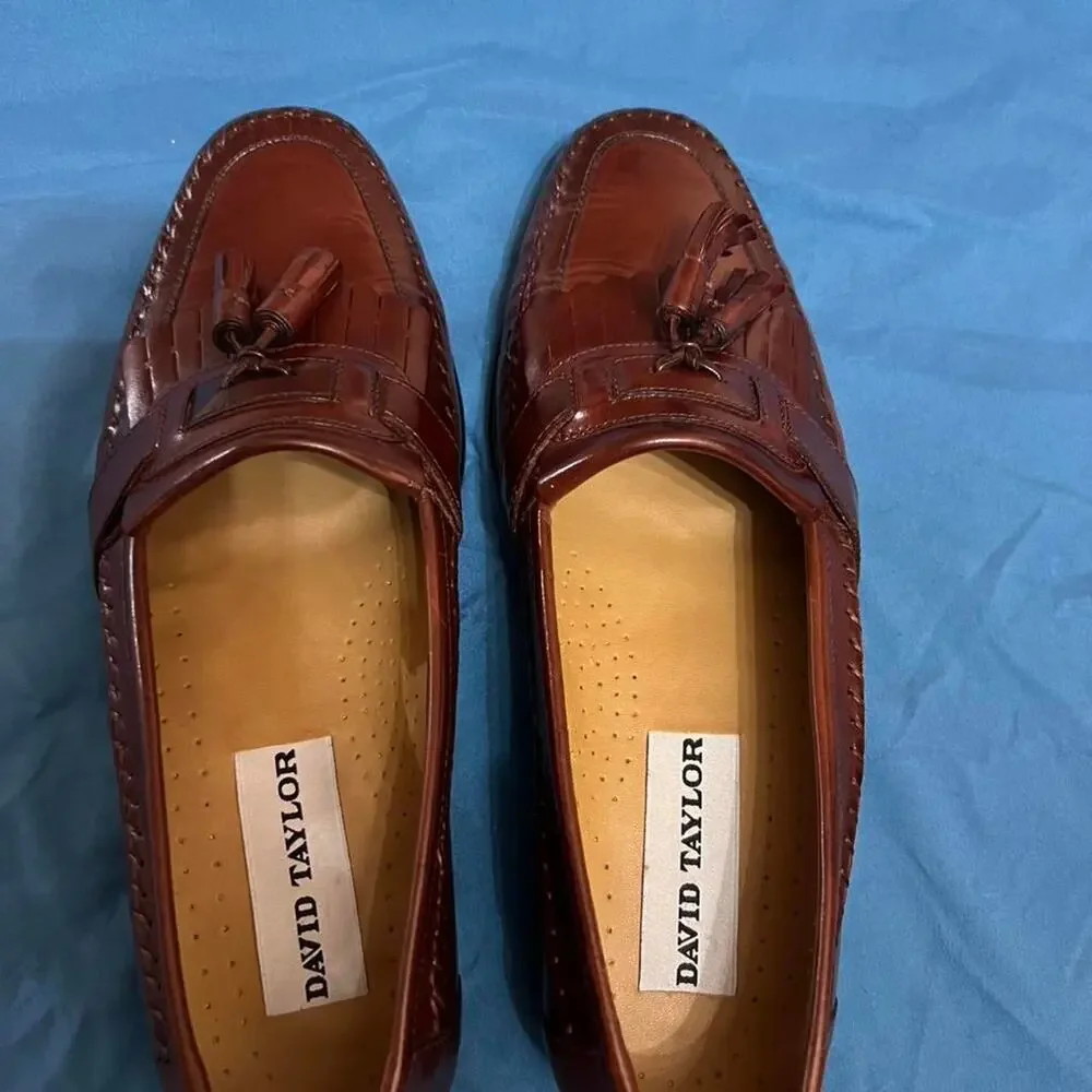 David Taylor brown leather tassel loafers (high-quality) Size US 9.5
